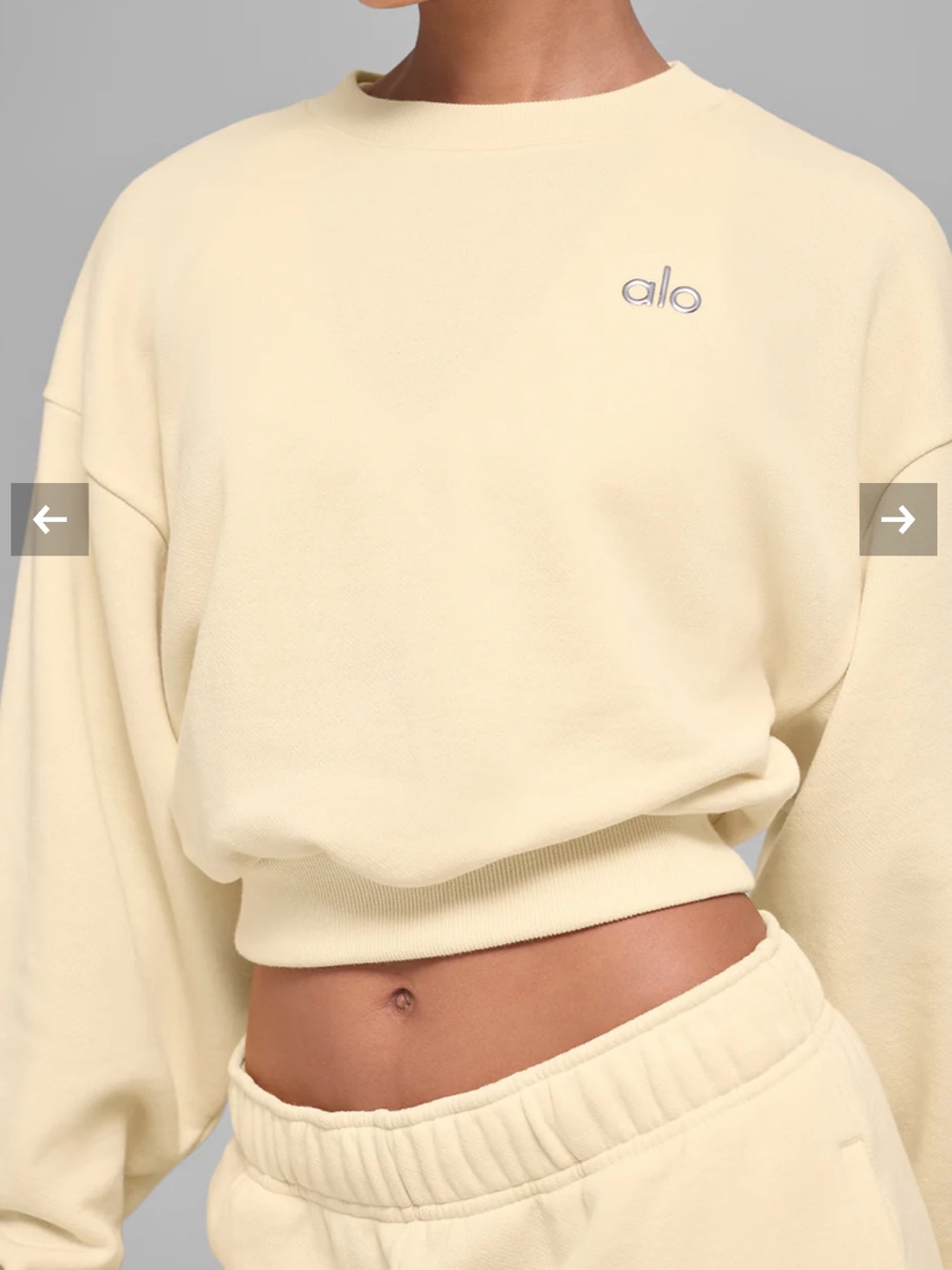 ALO YOGA Candlelight Yellow Accolade • Crewneck Cropped Pullover Sweatshirt XXS